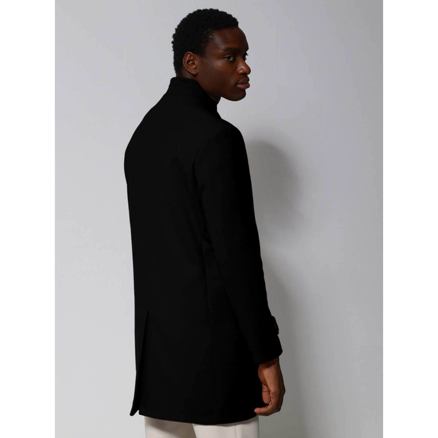 Life Style Butiken Ανδρικό Παλτό με ψηλό μάο γιακά LS12604 Black